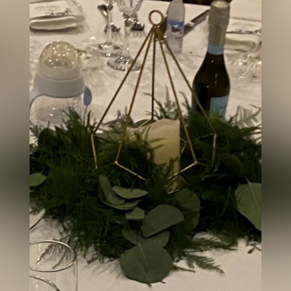 2 - Matte Gold Candle Holder W/Battery Operated Candle Can add Flowers  NWT